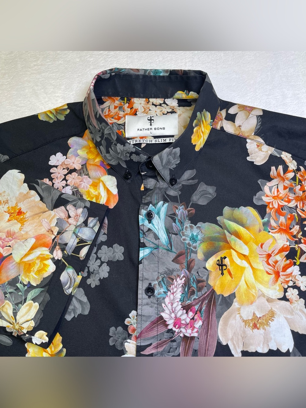Father Sons Mens Large Black Yellow Botanical Floral Short Sleeve Shirt